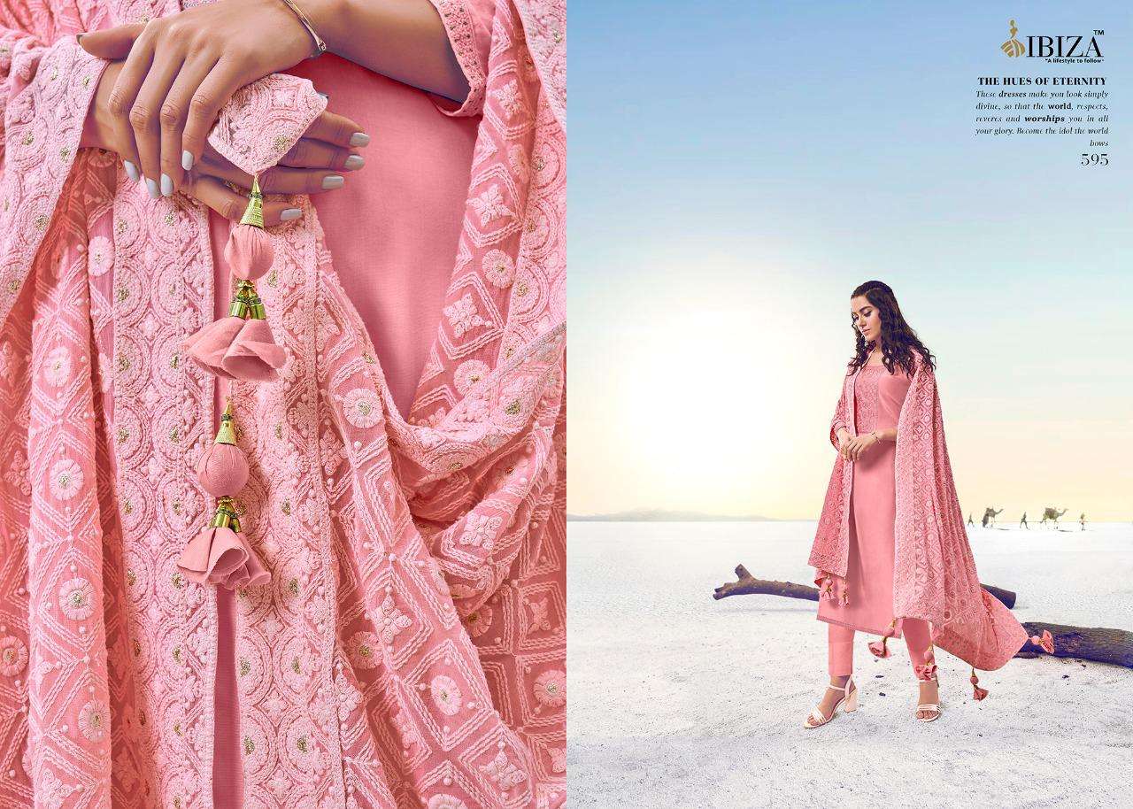 LAKHNAWI BY IBIZA 595 TO 600 SERIES BEAUTIFUL SUITS STYLISH FANCY COLORFUL PARTY WEAR & OCCASIONAL WEAR PURE VISCOSE MUSLIN WITH EMBROIDERY DRESSES AT WHOLESALE PRICE