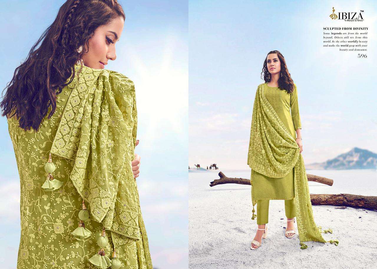 LAKHNAWI BY IBIZA 595 TO 600 SERIES BEAUTIFUL SUITS STYLISH FANCY COLORFUL PARTY WEAR & OCCASIONAL WEAR PURE VISCOSE MUSLIN WITH EMBROIDERY DRESSES AT WHOLESALE PRICE