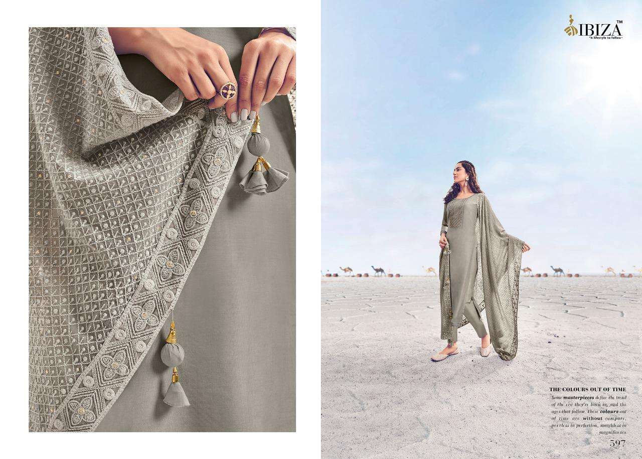 LAKHNAWI BY IBIZA 595 TO 600 SERIES BEAUTIFUL SUITS STYLISH FANCY COLORFUL PARTY WEAR & OCCASIONAL WEAR PURE VISCOSE MUSLIN WITH EMBROIDERY DRESSES AT WHOLESALE PRICE
