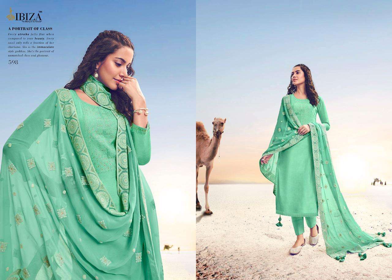 LAKHNAWI BY IBIZA 595 TO 600 SERIES BEAUTIFUL SUITS STYLISH FANCY COLORFUL PARTY WEAR & OCCASIONAL WEAR PURE VISCOSE MUSLIN WITH EMBROIDERY DRESSES AT WHOLESALE PRICE