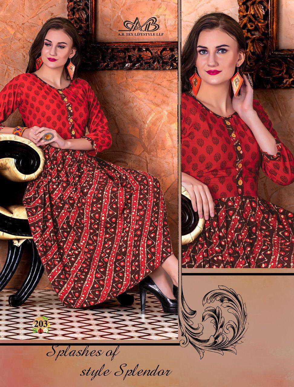 SUHANI BY A.B FASHION 201 TO 207 SERIES BEAUTIFUL STYLISH FANCY COLORFUL CASUAL WEAR & ETHNIC WEAR HEAVY RAYON PRINTED KURTIS AT WHOLESALE PRICE