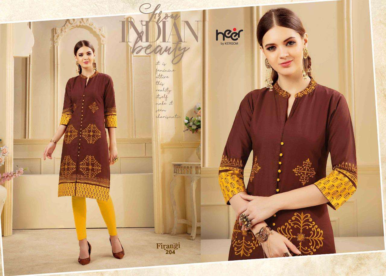FIRANGI VOL-2 BY HEER 201 TO 208 SERIES BEAUTIFUL COLORFUL STYLISH FANCY CASUAL WEAR & ETHNIC WEAR & READY TO WEAR COTTON LAWN KURTIS AT WHOLESALE PRICE