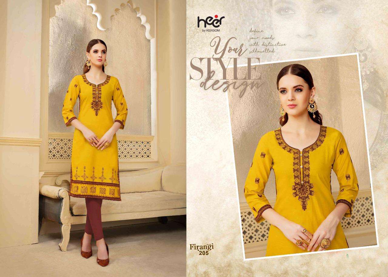 FIRANGI VOL-2 BY HEER 201 TO 208 SERIES BEAUTIFUL COLORFUL STYLISH FANCY CASUAL WEAR & ETHNIC WEAR & READY TO WEAR COTTON LAWN KURTIS AT WHOLESALE PRICE