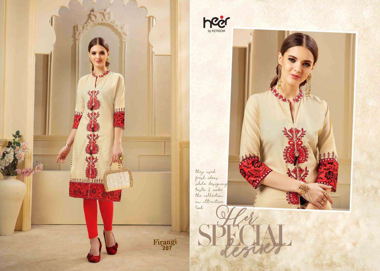 FIRANGI VOL-2 BY HEER 201 TO 208 SERIES BEAUTIFUL COLORFUL STYLISH FANCY CASUAL WEAR & ETHNIC WEAR & READY TO WEAR COTTON LAWN KURTIS AT WHOLESALE PRICE