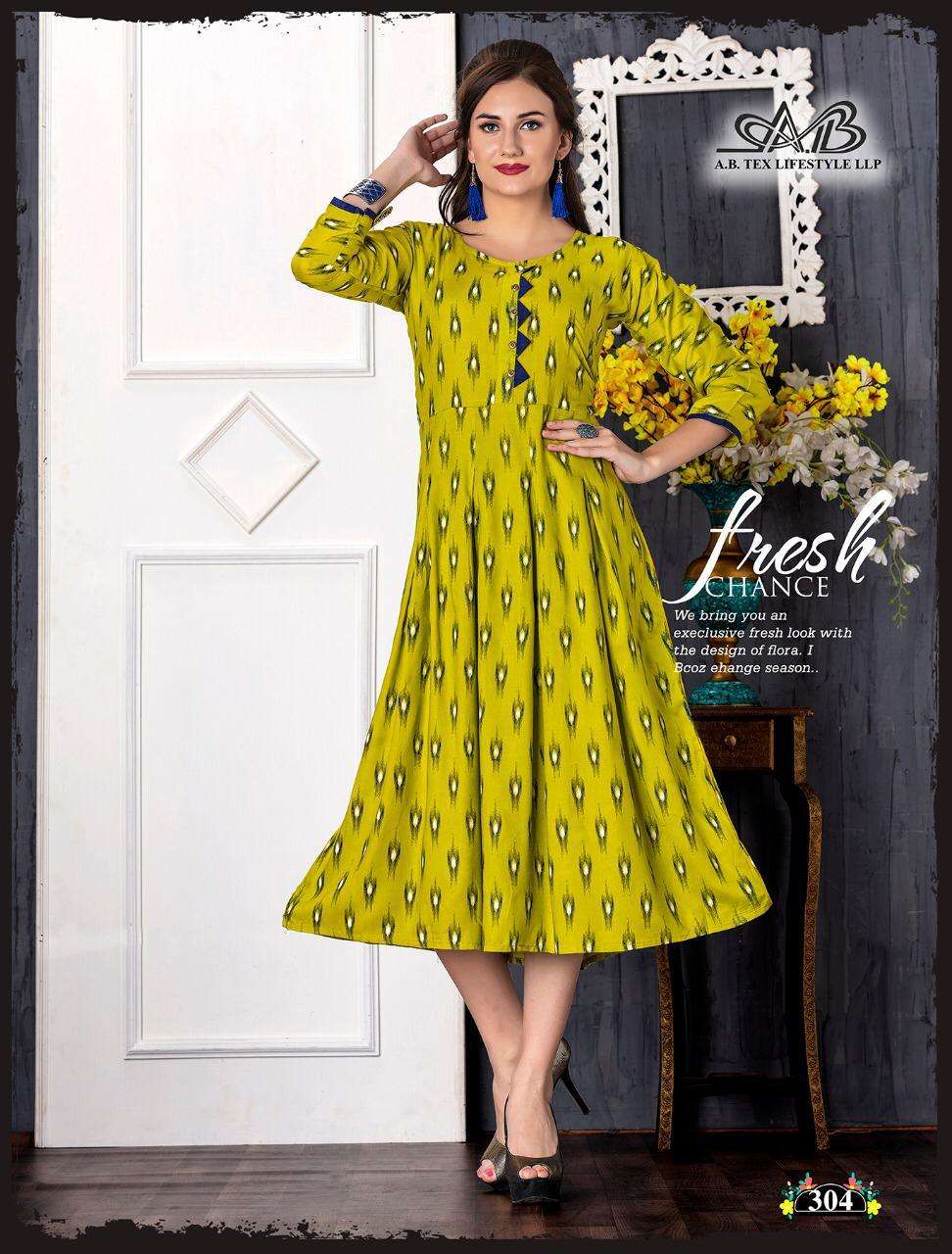 MONI BY A,B FASHION 301 TO 311 SERIES BEAUTIFUL COLORFUL STYLISH FANCY CASUAL WEAR & ETHNIC WEAR & READY TO WEAR RAYON PRINTED KURTIS AT WHOLESALE PRICE