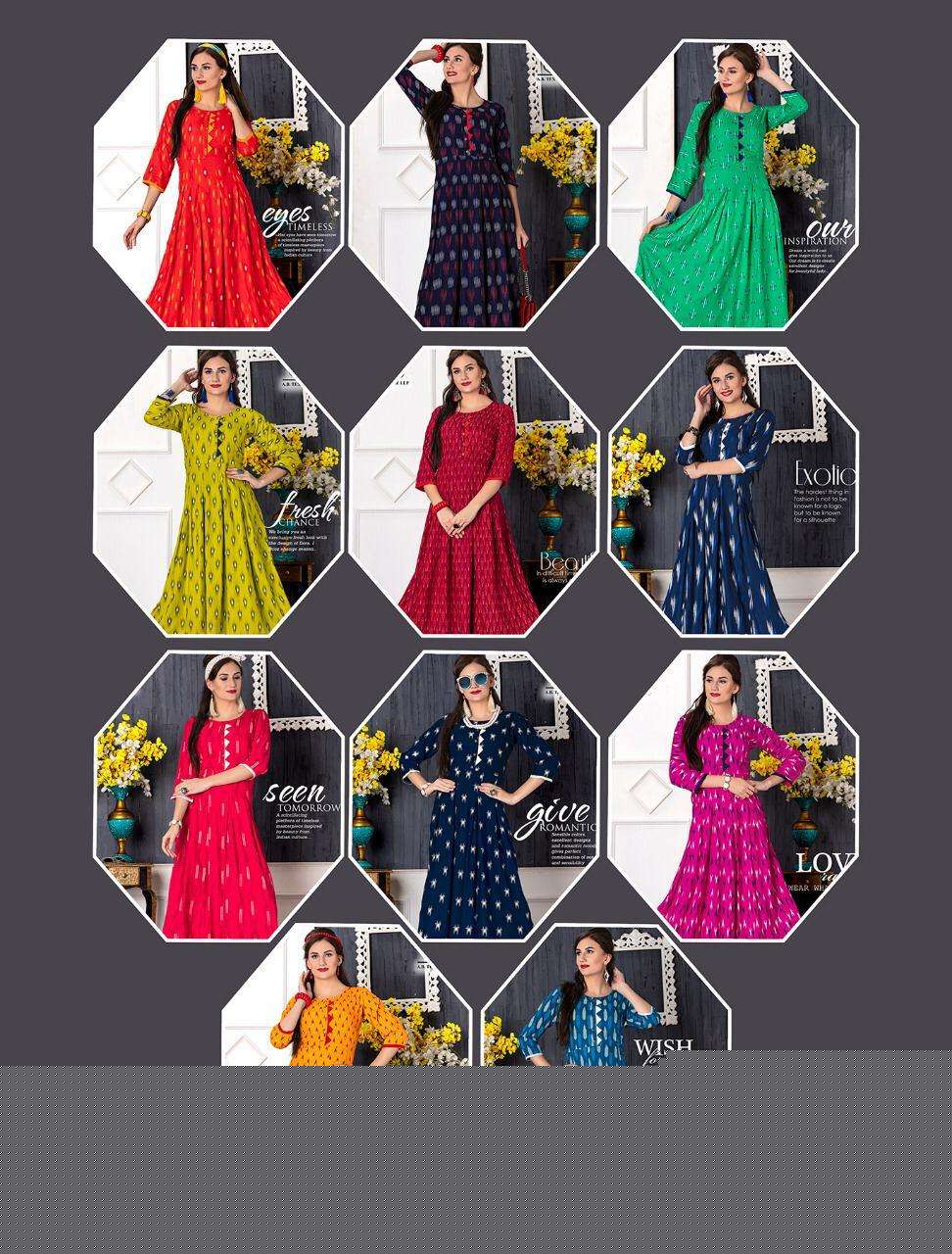 MONI BY A,B FASHION 301 TO 311 SERIES BEAUTIFUL COLORFUL STYLISH FANCY CASUAL WEAR & ETHNIC WEAR & READY TO WEAR RAYON PRINTED KURTIS AT WHOLESALE PRICE