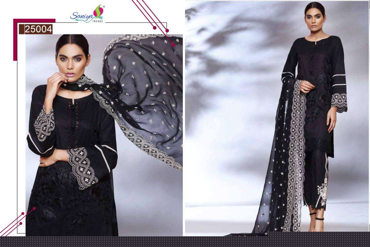 CHARIZMA QARA BY SANIYA TRENDZ 25001 TO 25004 SERIES PAKISTANI SUITS BEAUTIFUL FANCY COLORFUL STYLISH PARTY WEAR & OCCASIONAL WEAR CAMBRIC COTTON WITH CHICKEN WORK DRESSES AT WHOLESALE PRICE