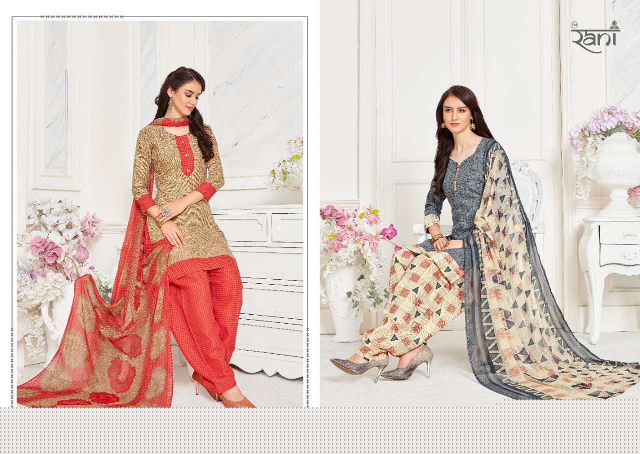 SURPRISE PATIYALA BY RANI FASHION 1001 TO 1016 SERIES BEAUTIFUL SUITS STYLISH FANCY COLORFUL PARTY WEAR & OCCASIONAL WEAR SEMILAWN PRINTED WITH COTTON INNER DRESSES AT WHOLESALE PRICE