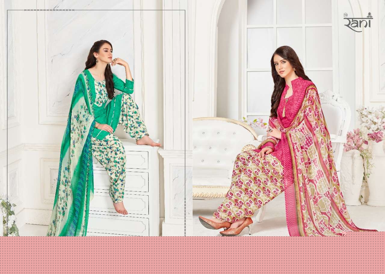 SURPRISE PATIYALA BY RANI FASHION 1001 TO 1016 SERIES BEAUTIFUL SUITS STYLISH FANCY COLORFUL PARTY WEAR & OCCASIONAL WEAR SEMILAWN PRINTED WITH COTTON INNER DRESSES AT WHOLESALE PRICE
