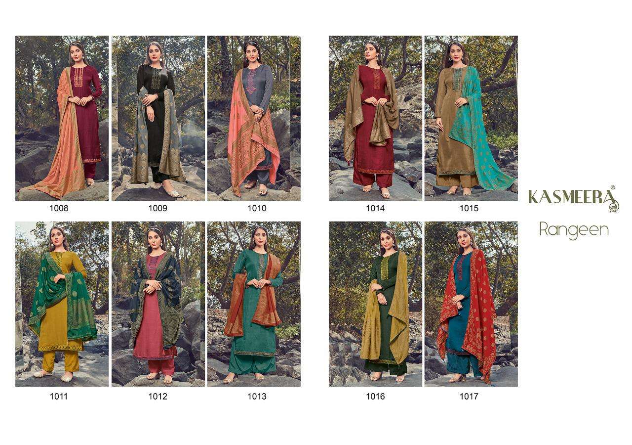 RANGEEN BY KASMEERA 1008 TO 1017 SERIES BEAUTIFUL COLORFUL STYLISH PRETTY PARTY WEAR CASUAL WEAR OCCASIONAL WEAR SILK SELF BUTTI EMBROIDERY DRESSES AT WHOLESALE PRICE