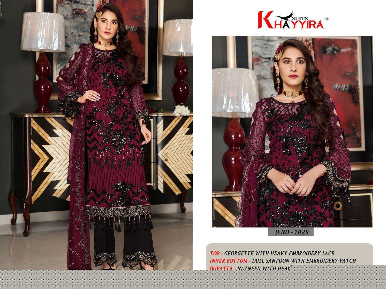 MARYAMS GOLD NX BY KHAYYIRA 1026 TO 1029 SERIES BEAUTIFUL SUITS STYLISH FANCY COLORFUL PARTY WEAR & OCCASIONAL WEAR HEAVY GEORGETTE WITH HEAVY EMBROIDERED DRESSES AT WHOLESALE PRICE