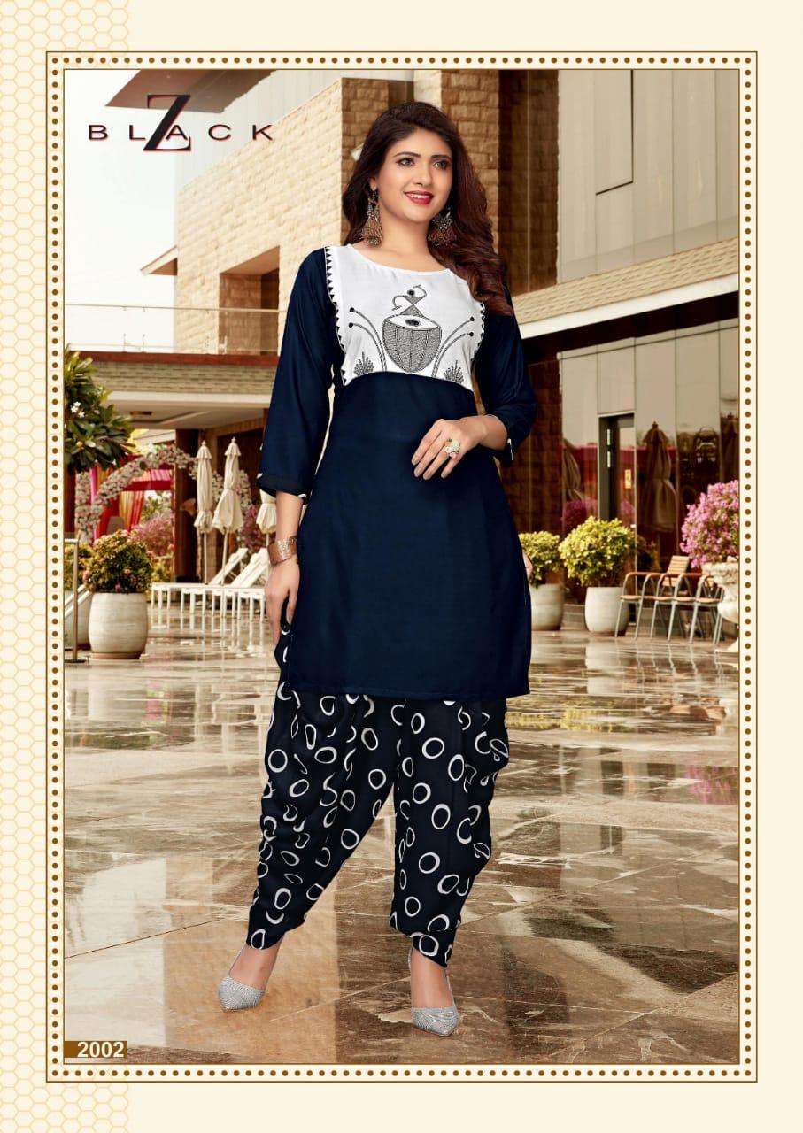 LAVISHA BY Z BLACK 2001 TO 2008 SERIES BEAUTIFUL STYLISH COLORFUL FANCY PARTY WEAR & ETHNIC WEAR & READY TO WEAR RAYON EMBROIDERED KURTIS WITH BOTTOM AT WHOLESALE PRICE