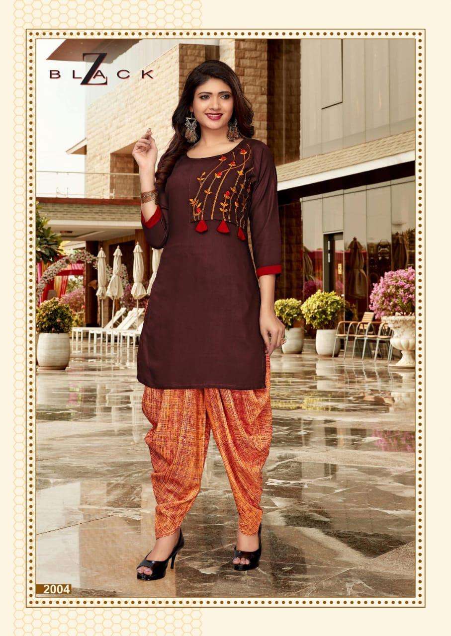 LAVISHA BY Z BLACK 2001 TO 2008 SERIES BEAUTIFUL STYLISH COLORFUL FANCY PARTY WEAR & ETHNIC WEAR & READY TO WEAR RAYON EMBROIDERED KURTIS WITH BOTTOM AT WHOLESALE PRICE