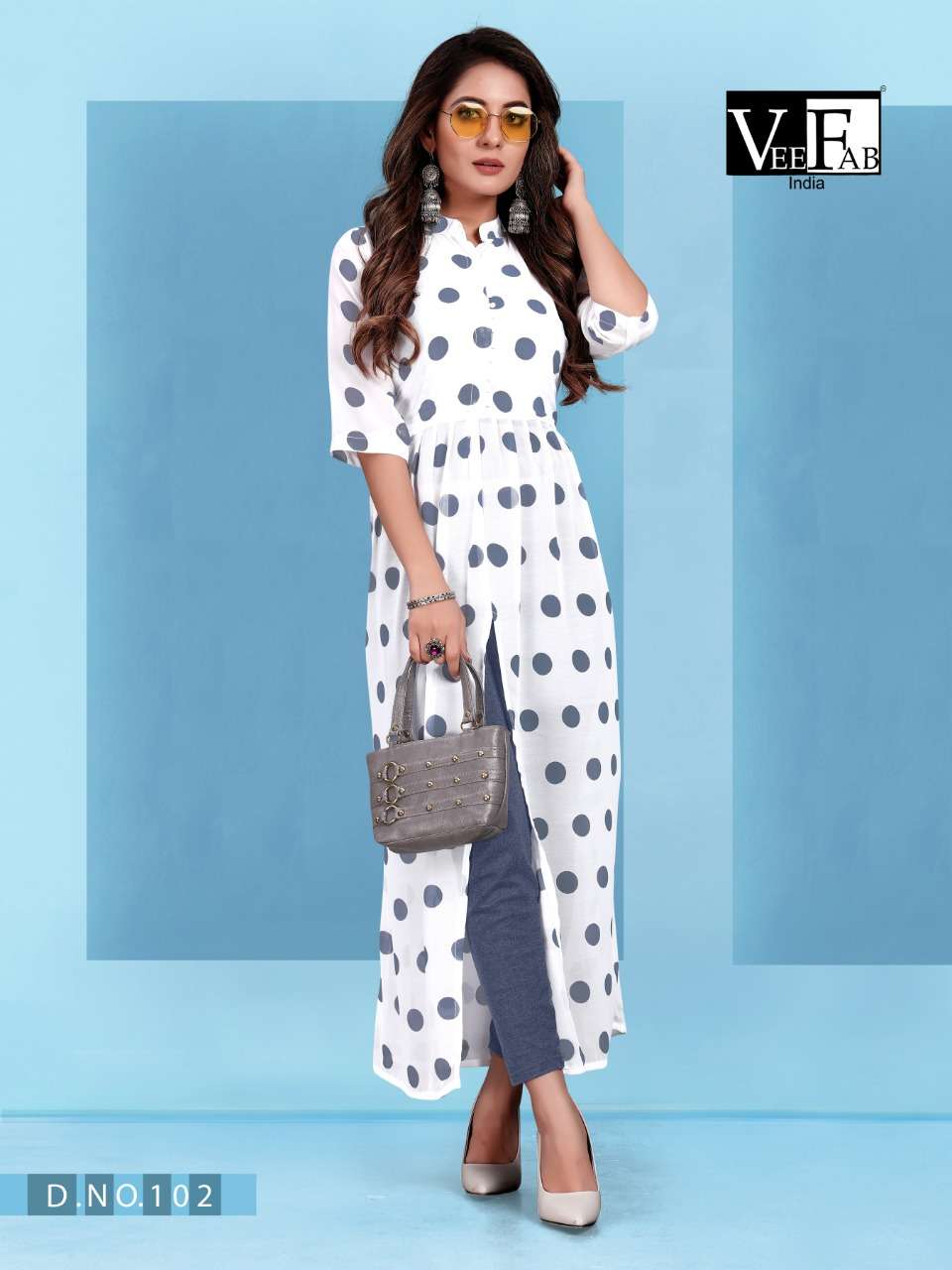 JAMTARA BY VEE FAB 101 TO 105 SERIES BEAUTIFUL STYLISH FANCY COLORFUL CASUAL WEAR & ETHNIC WEAR HEAVY FAUX GEORGETTE KURTIS AT WHOLESALE PRICE