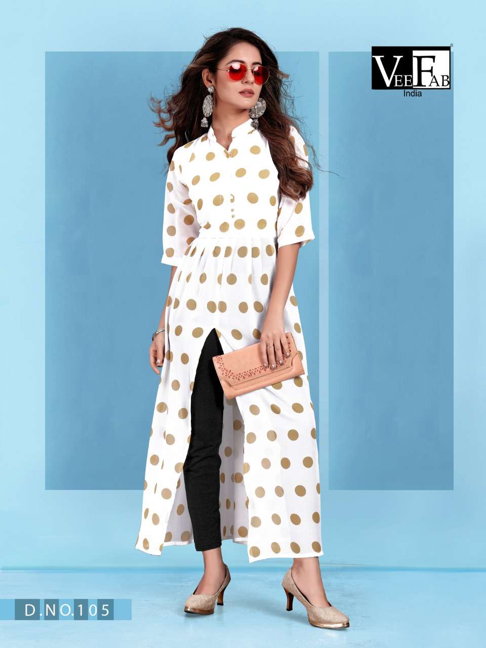 JAMTARA BY VEE FAB 101 TO 105 SERIES BEAUTIFUL STYLISH FANCY COLORFUL CASUAL WEAR & ETHNIC WEAR HEAVY FAUX GEORGETTE KURTIS AT WHOLESALE PRICE