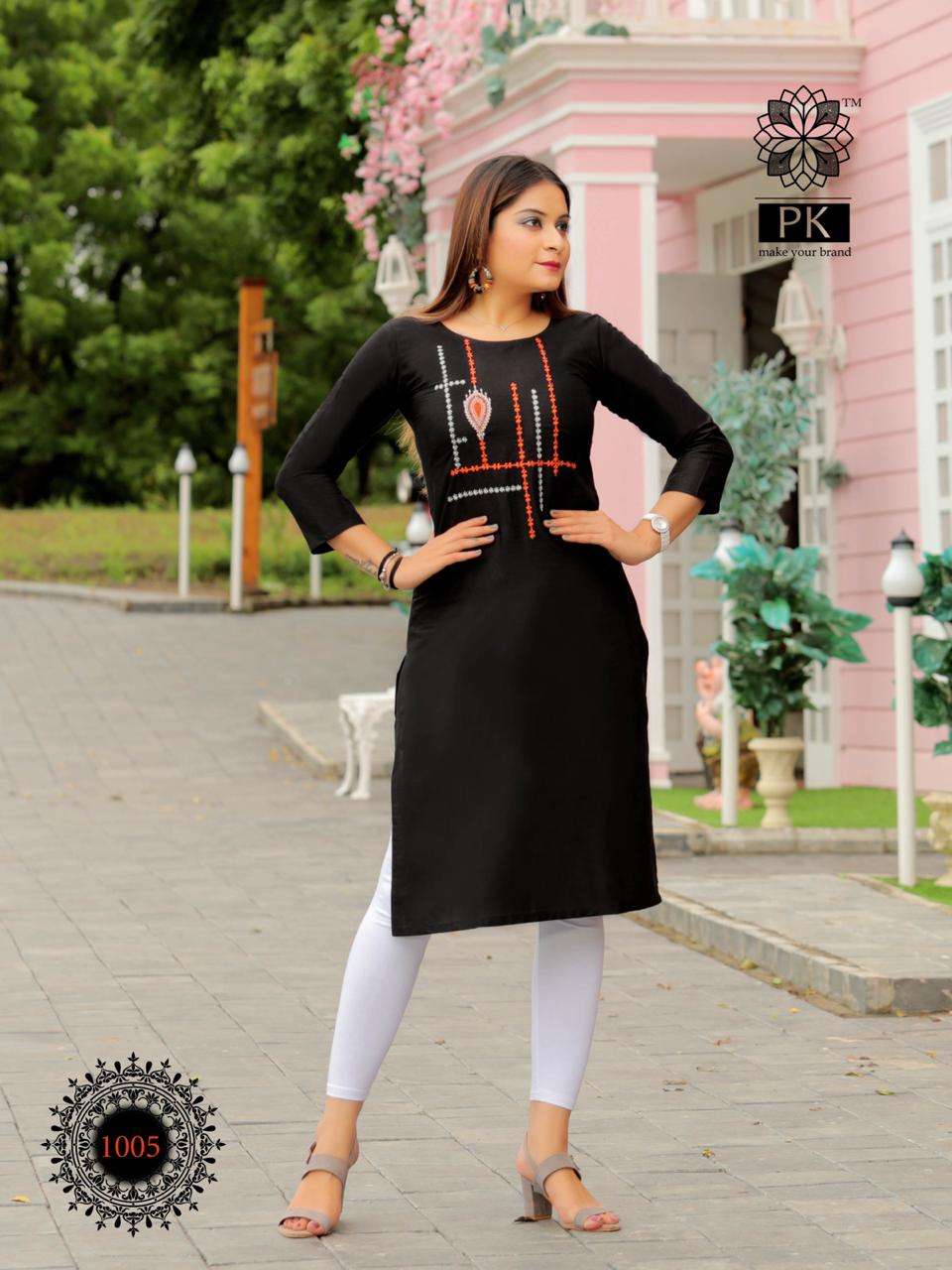 FASHION RAINBOW BY PK 1001 TO 1021 SERIES BEAUTIFUL STYLISH COLORFUL FANCY PARTY WEAR & ETHNIC WEAR & READY TO WEAR HEAVY COTTON WITH EMBROIDERY KURTIS AT WHOLESALE PRICE
