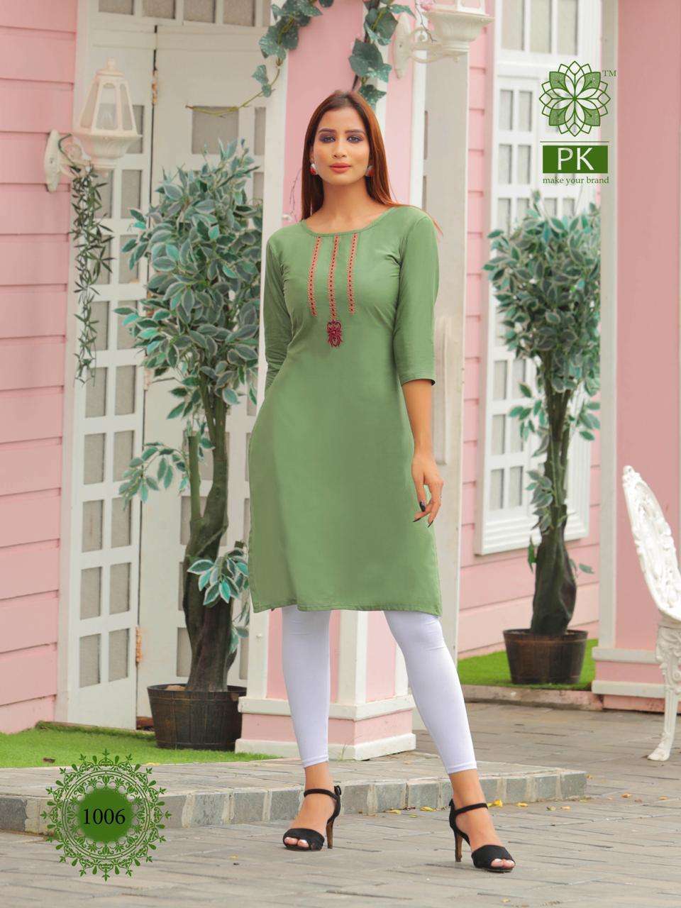 FASHION RAINBOW BY PK 1001 TO 1021 SERIES BEAUTIFUL STYLISH COLORFUL FANCY PARTY WEAR & ETHNIC WEAR & READY TO WEAR HEAVY COTTON WITH EMBROIDERY KURTIS AT WHOLESALE PRICE