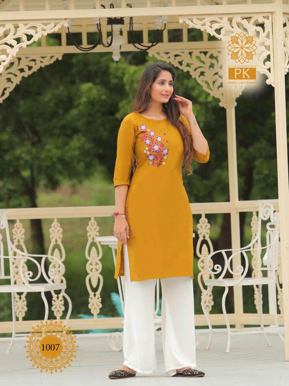 FASHION RAINBOW BY PK 1001 TO 1021 SERIES BEAUTIFUL STYLISH COLORFUL FANCY PARTY WEAR & ETHNIC WEAR & READY TO WEAR HEAVY COTTON WITH EMBROIDERY KURTIS AT WHOLESALE PRICE