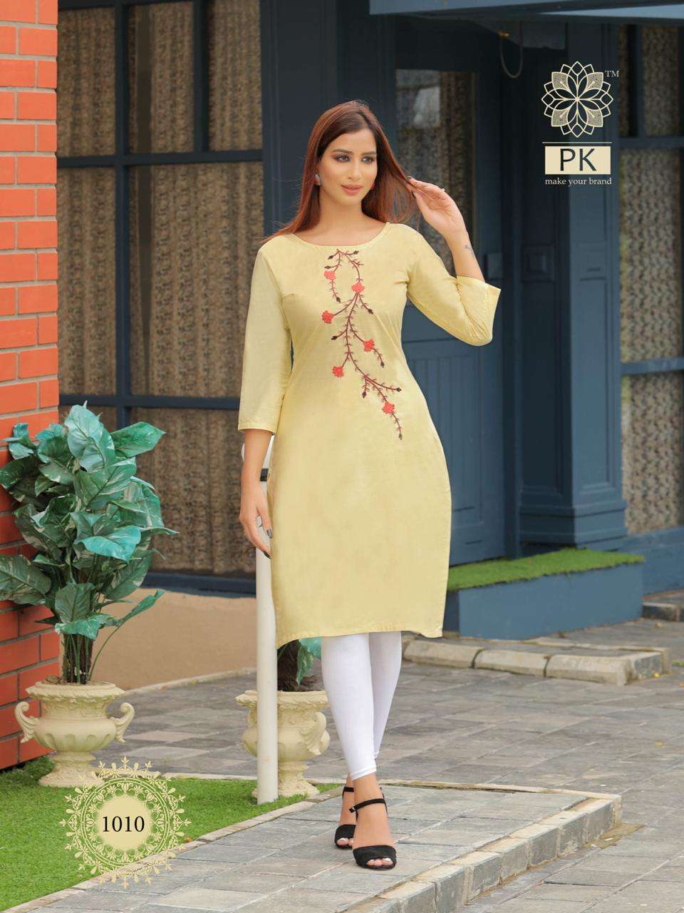 FASHION RAINBOW BY PK 1001 TO 1021 SERIES BEAUTIFUL STYLISH COLORFUL FANCY PARTY WEAR & ETHNIC WEAR & READY TO WEAR HEAVY COTTON WITH EMBROIDERY KURTIS AT WHOLESALE PRICE