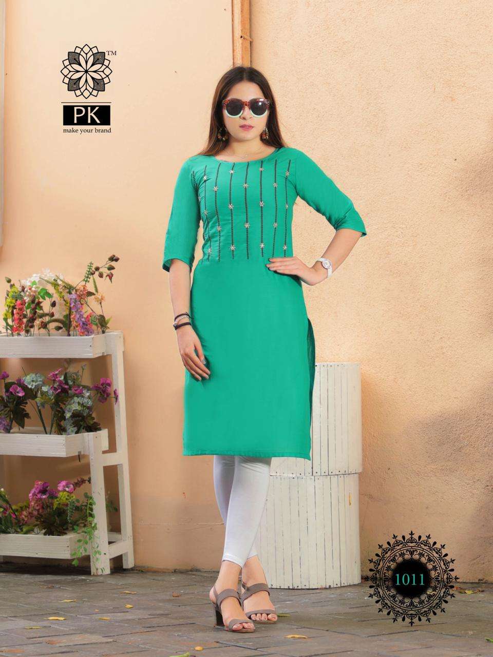 FASHION RAINBOW BY PK 1001 TO 1021 SERIES BEAUTIFUL STYLISH COLORFUL FANCY PARTY WEAR & ETHNIC WEAR & READY TO WEAR HEAVY COTTON WITH EMBROIDERY KURTIS AT WHOLESALE PRICE