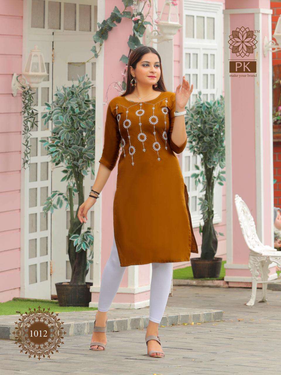 FASHION RAINBOW BY PK 1001 TO 1021 SERIES BEAUTIFUL STYLISH COLORFUL FANCY PARTY WEAR & ETHNIC WEAR & READY TO WEAR HEAVY COTTON WITH EMBROIDERY KURTIS AT WHOLESALE PRICE