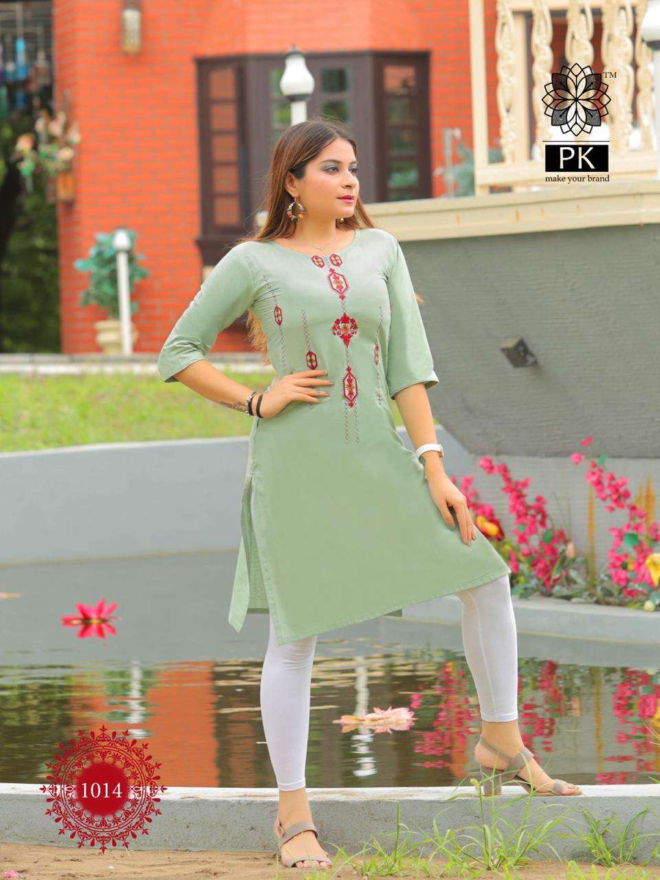 FASHION RAINBOW BY PK 1001 TO 1021 SERIES BEAUTIFUL STYLISH COLORFUL FANCY PARTY WEAR & ETHNIC WEAR & READY TO WEAR HEAVY COTTON WITH EMBROIDERY KURTIS AT WHOLESALE PRICE