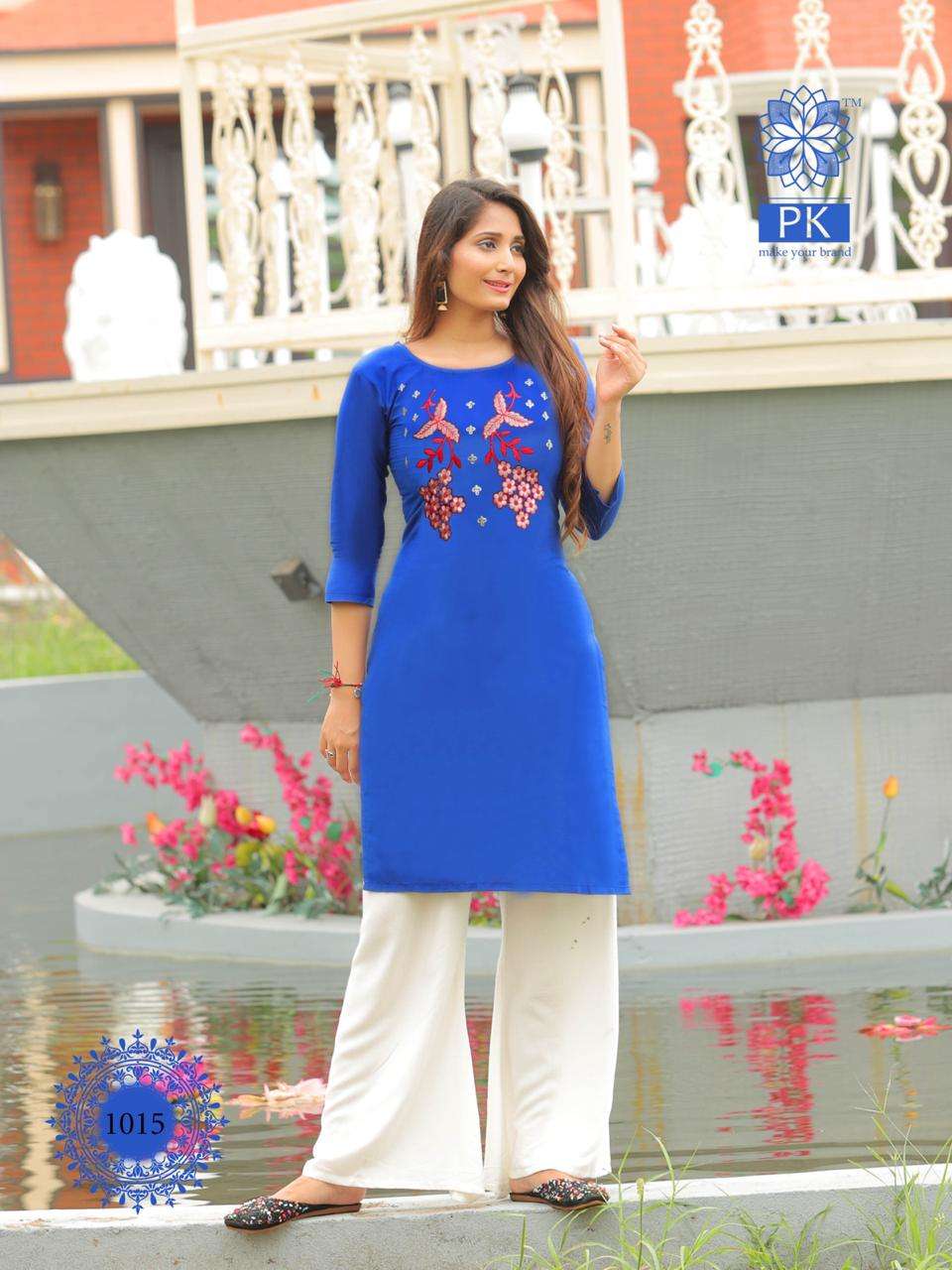 FASHION RAINBOW BY PK 1001 TO 1021 SERIES BEAUTIFUL STYLISH COLORFUL FANCY PARTY WEAR & ETHNIC WEAR & READY TO WEAR HEAVY COTTON WITH EMBROIDERY KURTIS AT WHOLESALE PRICE