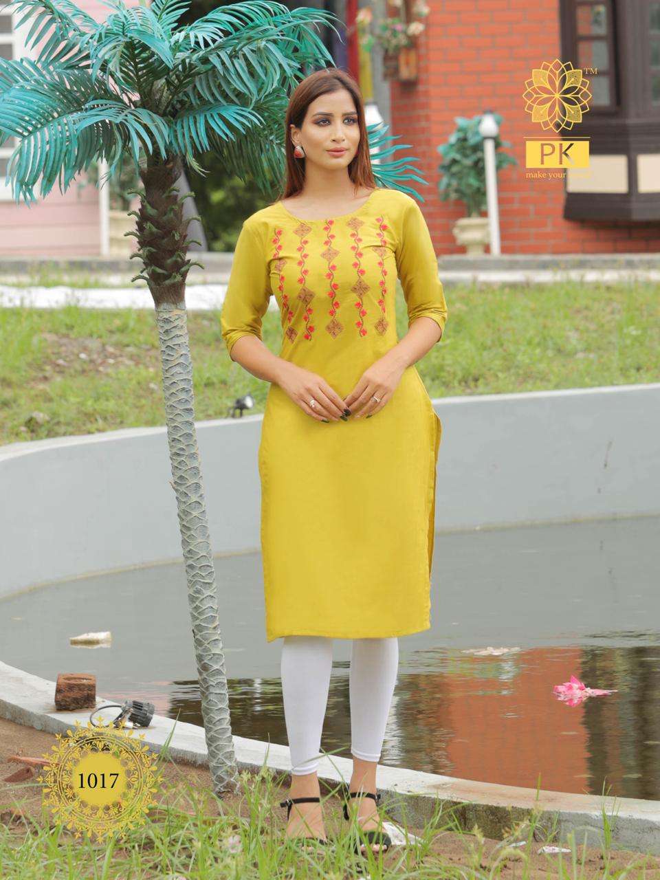 FASHION RAINBOW BY PK 1001 TO 1021 SERIES BEAUTIFUL STYLISH COLORFUL FANCY PARTY WEAR & ETHNIC WEAR & READY TO WEAR HEAVY COTTON WITH EMBROIDERY KURTIS AT WHOLESALE PRICE