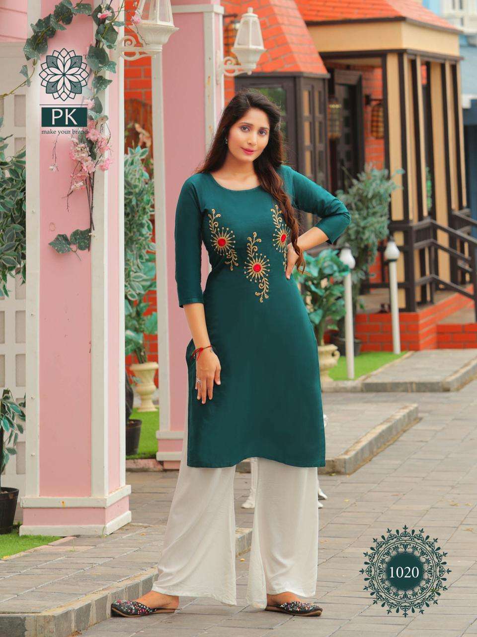 FASHION RAINBOW BY PK 1001 TO 1021 SERIES BEAUTIFUL STYLISH COLORFUL FANCY PARTY WEAR & ETHNIC WEAR & READY TO WEAR HEAVY COTTON WITH EMBROIDERY KURTIS AT WHOLESALE PRICE