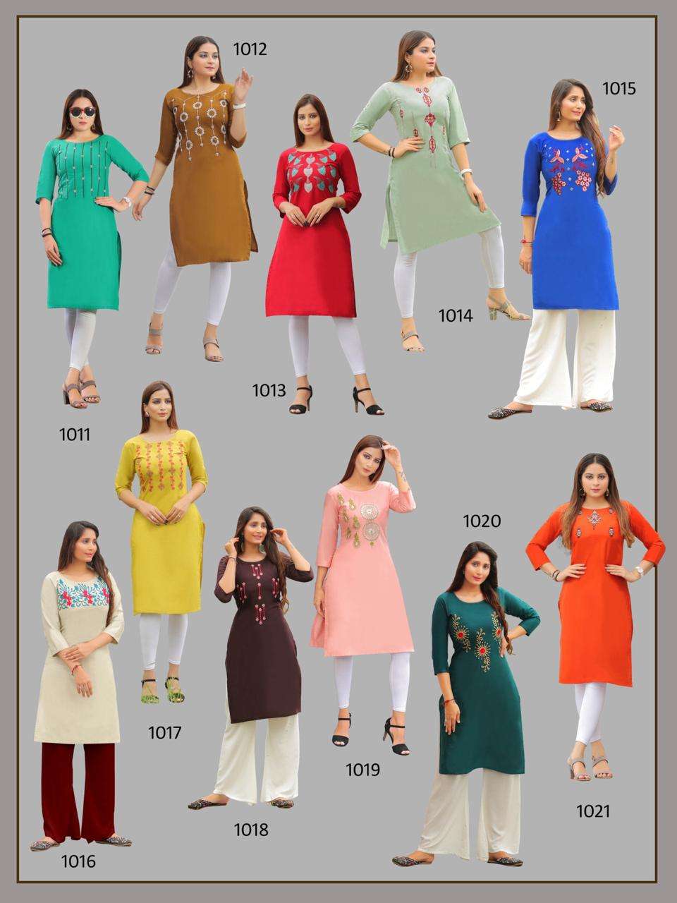 FASHION RAINBOW BY PK 1001 TO 1021 SERIES BEAUTIFUL STYLISH COLORFUL FANCY PARTY WEAR & ETHNIC WEAR & READY TO WEAR HEAVY COTTON WITH EMBROIDERY KURTIS AT WHOLESALE PRICE