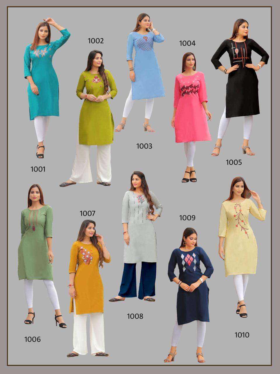 FASHION RAINBOW BY PK 1001 TO 1021 SERIES BEAUTIFUL STYLISH COLORFUL FANCY PARTY WEAR & ETHNIC WEAR & READY TO WEAR HEAVY COTTON WITH EMBROIDERY KURTIS AT WHOLESALE PRICE