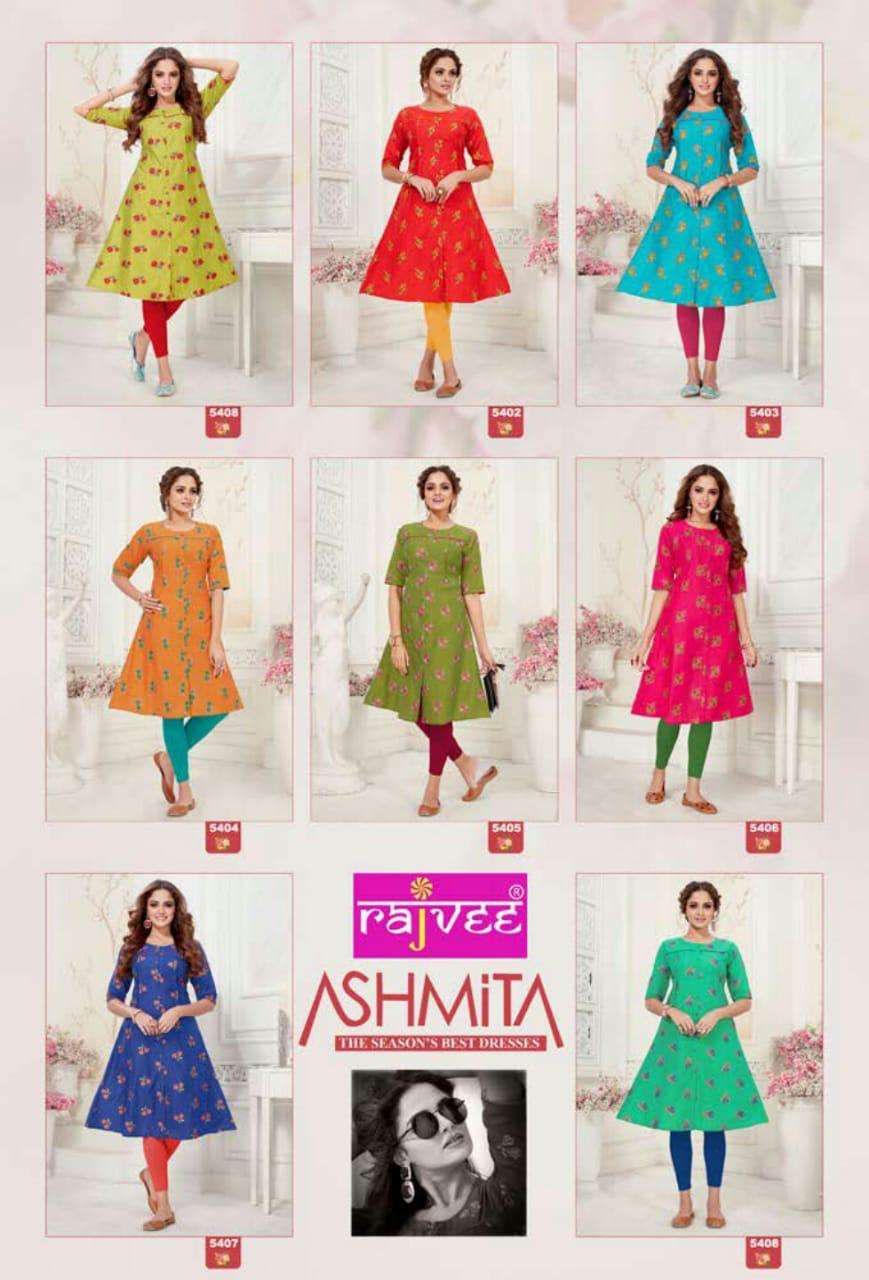 ASHMITA BY RAJVEE 1001 TO 1008 SERIES BEAUTIFUL STYLISH COLORFUL FANCY PARTY WEAR & ETHNIC WEAR & READY TO WEAR SLUB SILK KURTIS AT WHOLESALE PRICE