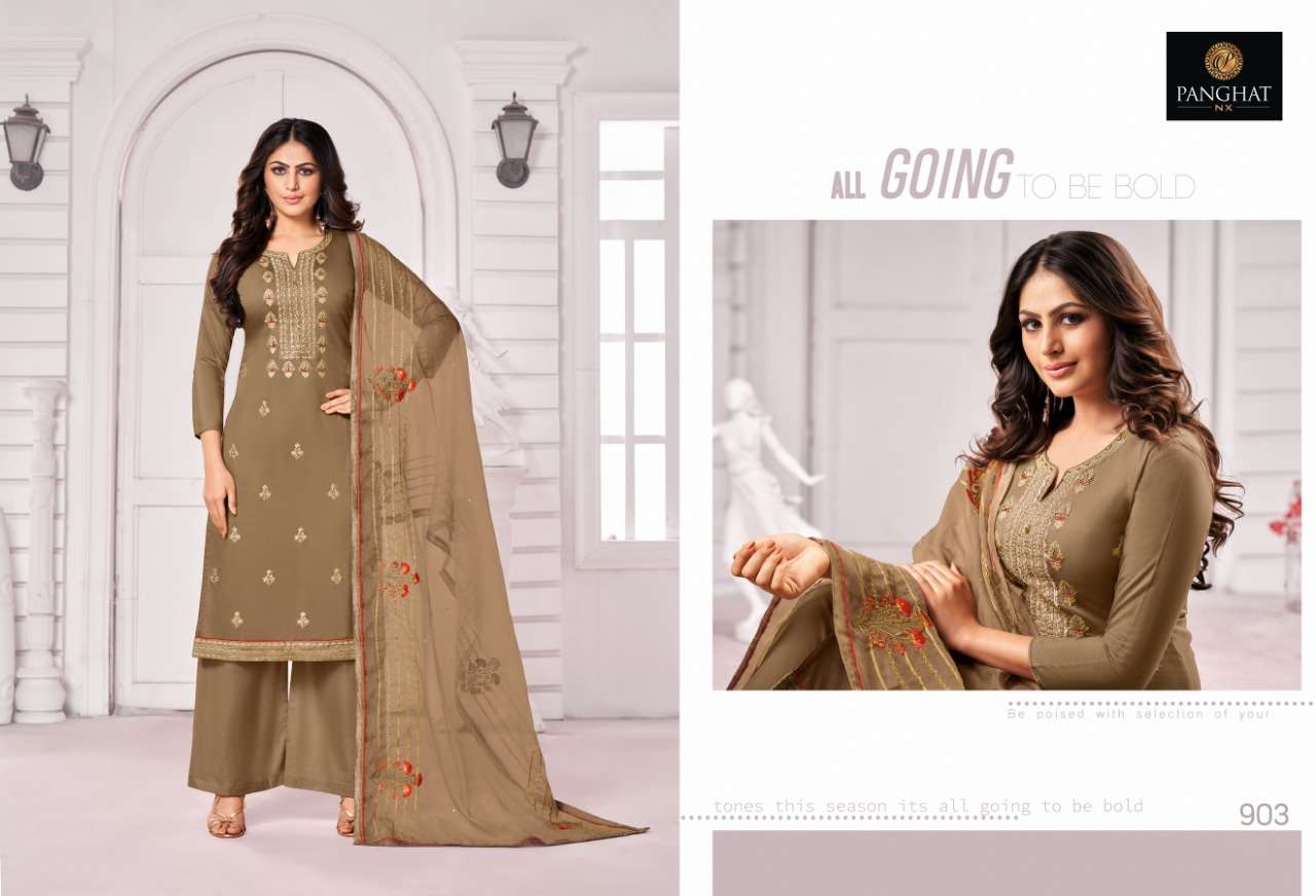 PANGHAT BY PANGHAT NX 900 TO 9008 SERIES BEAUTIFUL FANCY COLORFUL STYLISH PARTY WEAR & OCCASIONAL WEAR PURE JAM COTTON WITH EMBROIDERY DRESSES AT WHOLESALE PRICE