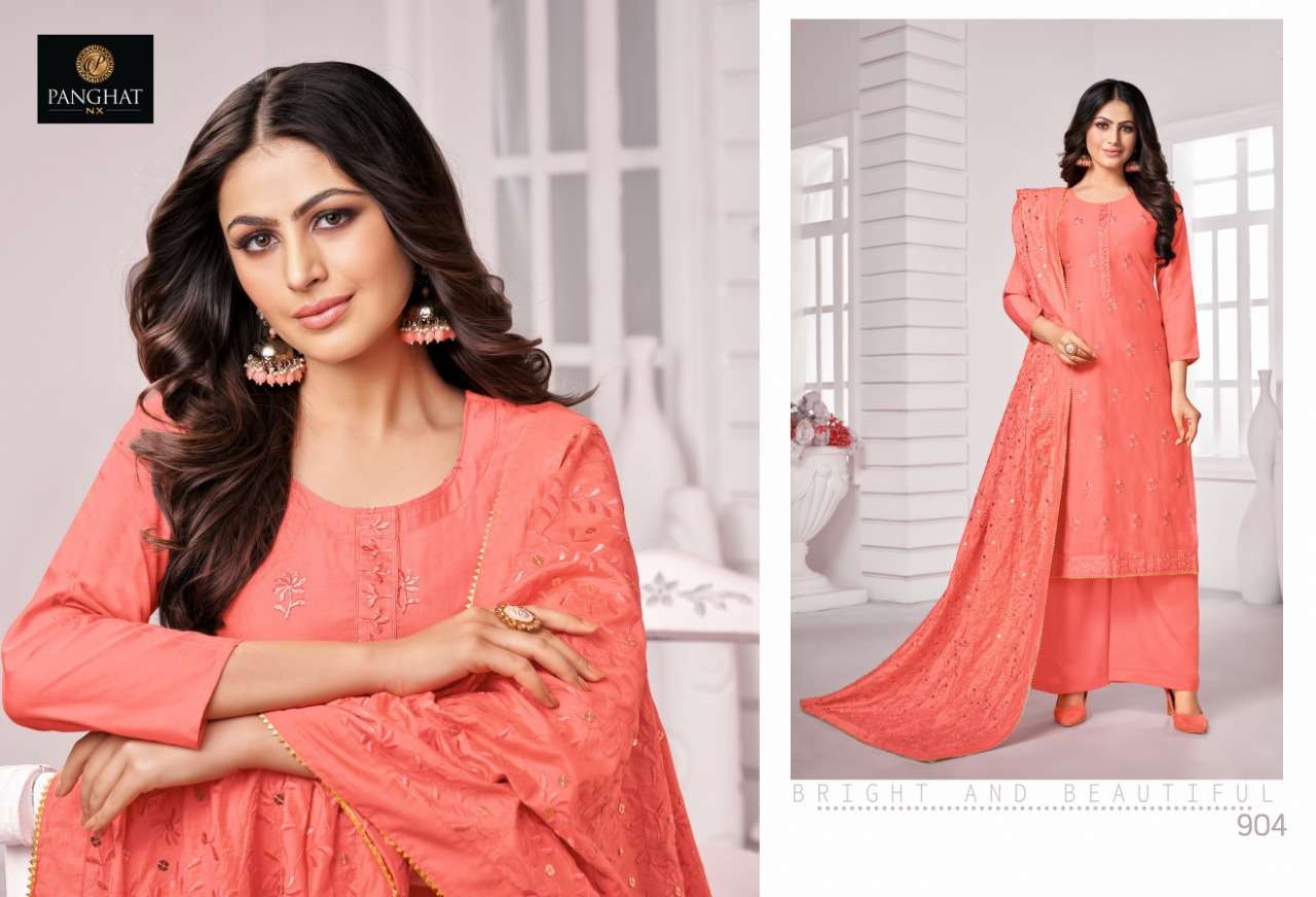 PANGHAT BY PANGHAT NX 900 TO 9008 SERIES BEAUTIFUL FANCY COLORFUL STYLISH PARTY WEAR & OCCASIONAL WEAR PURE JAM COTTON WITH EMBROIDERY DRESSES AT WHOLESALE PRICE