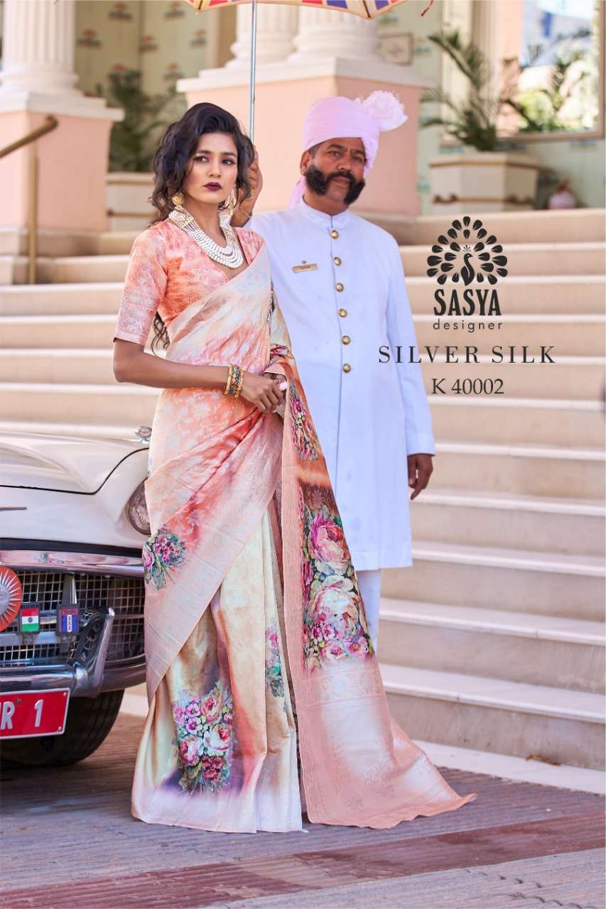 SILVER SILK BY SASYA DESIGNER 4001 TO 4010 SERIES INDIAN TRADITIONAL WEAR COLLECTION BEAUTIFUL STYLISH FANCY COLORFUL PARTY WEAR & OCCASIONAL WEAR PURE SILK JACQUARD SAREES AT WHOLESALE PRICE