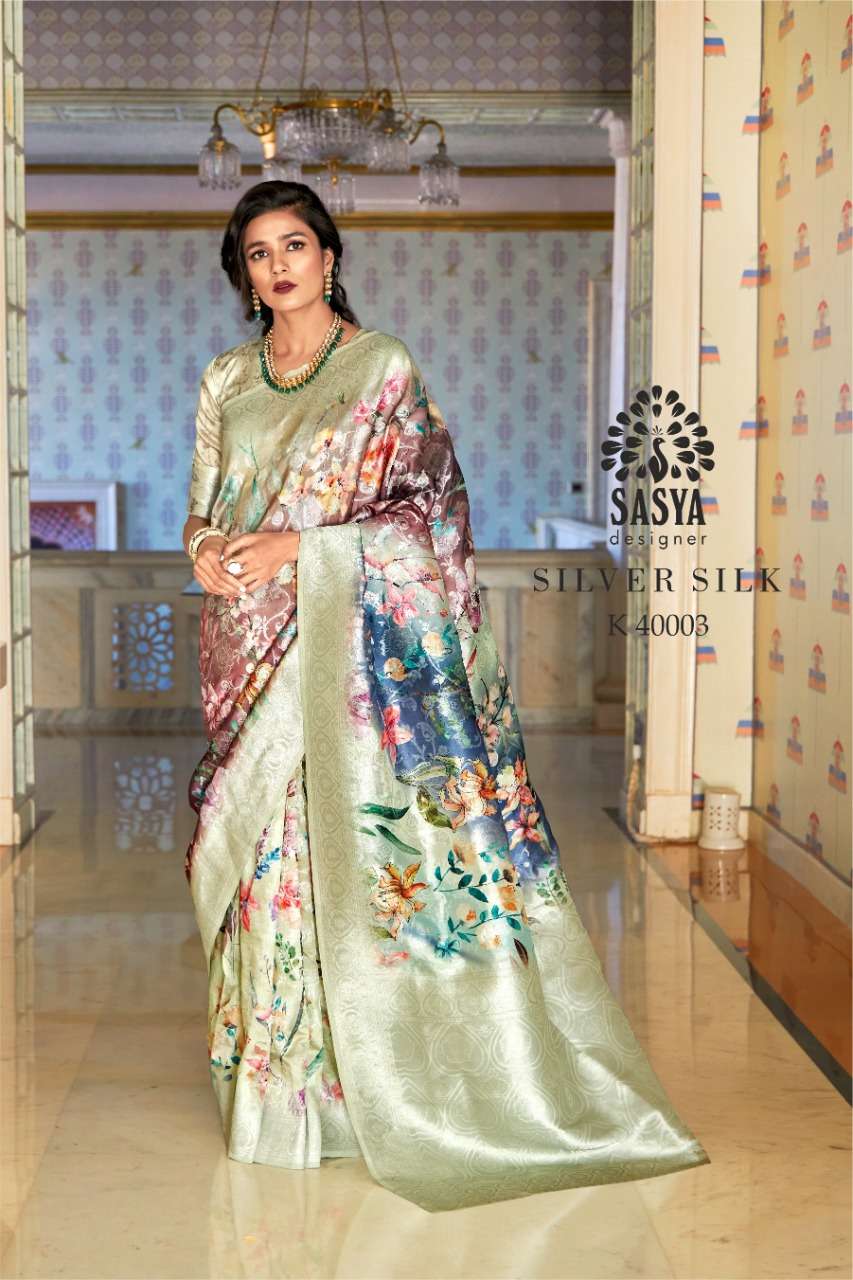 SILVER SILK BY SASYA DESIGNER 4001 TO 4010 SERIES INDIAN TRADITIONAL WEAR COLLECTION BEAUTIFUL STYLISH FANCY COLORFUL PARTY WEAR & OCCASIONAL WEAR PURE SILK JACQUARD SAREES AT WHOLESALE PRICE