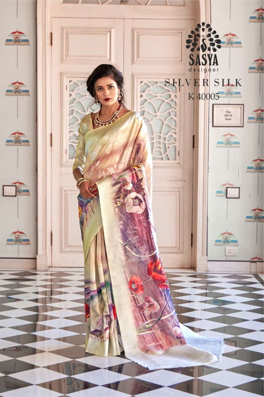 SILVER SILK BY SASYA DESIGNER 4001 TO 4010 SERIES INDIAN TRADITIONAL WEAR COLLECTION BEAUTIFUL STYLISH FANCY COLORFUL PARTY WEAR & OCCASIONAL WEAR PURE SILK JACQUARD SAREES AT WHOLESALE PRICE