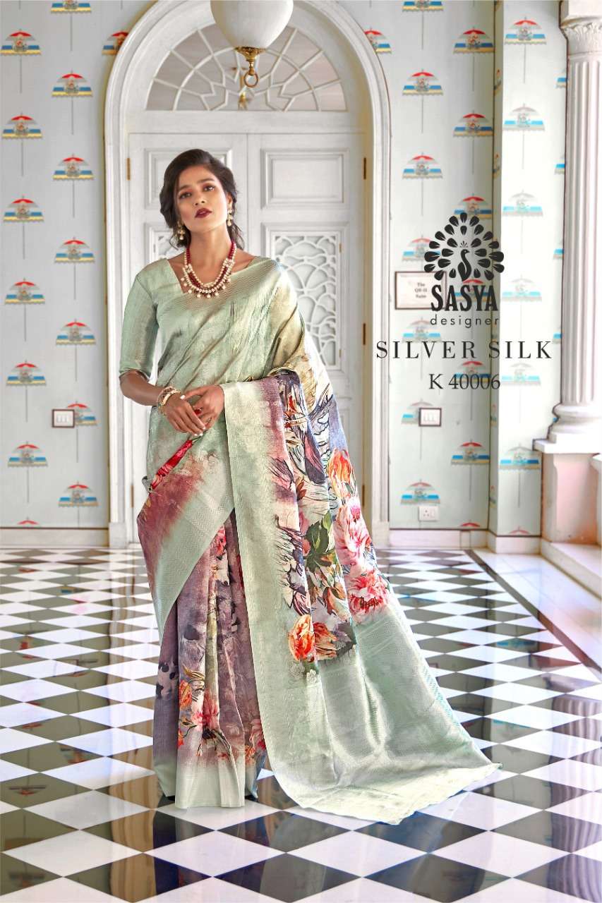SILVER SILK BY SASYA DESIGNER 4001 TO 4010 SERIES INDIAN TRADITIONAL WEAR COLLECTION BEAUTIFUL STYLISH FANCY COLORFUL PARTY WEAR & OCCASIONAL WEAR PURE SILK JACQUARD SAREES AT WHOLESALE PRICE
