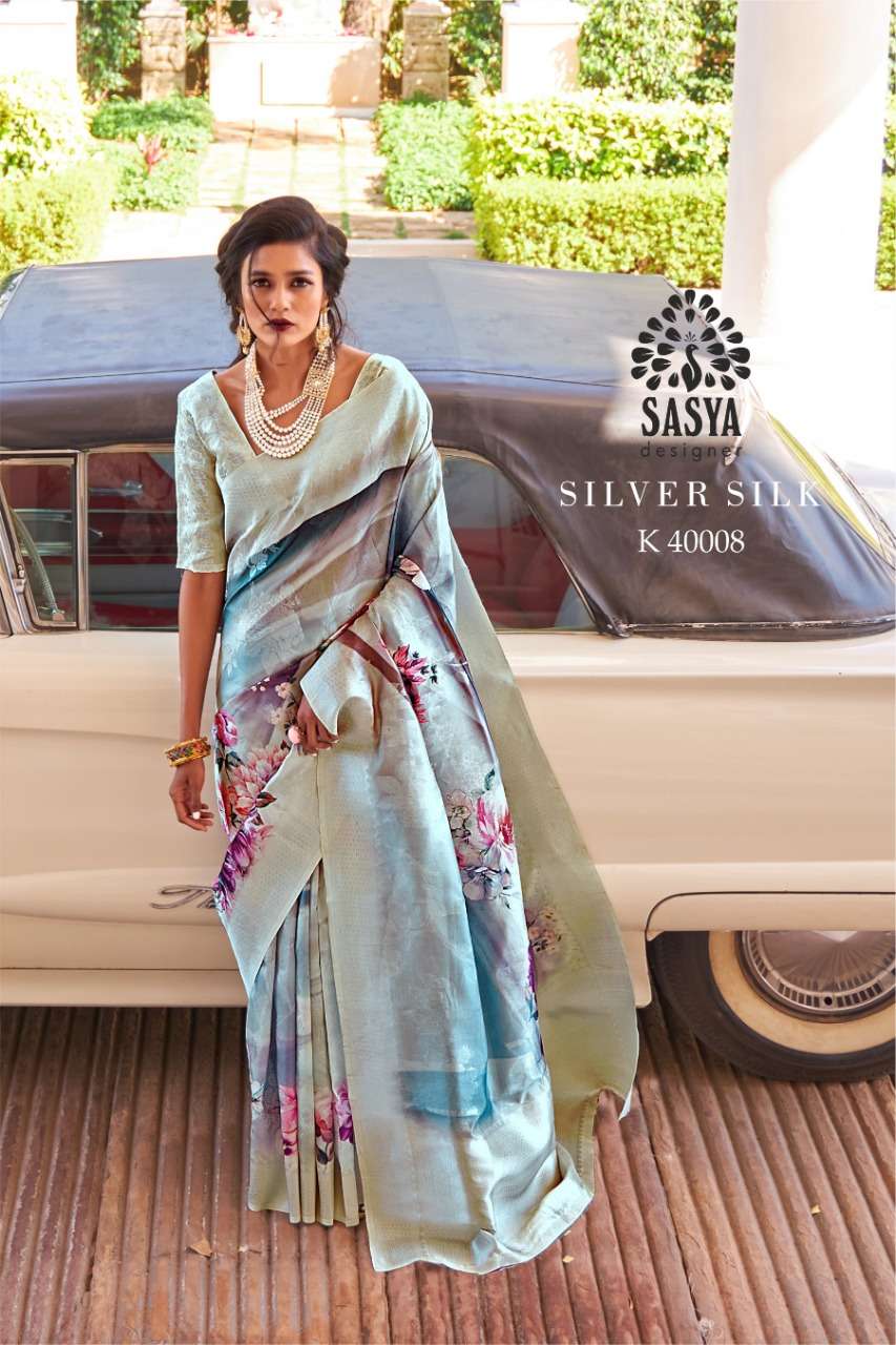 SILVER SILK BY SASYA DESIGNER 4001 TO 4010 SERIES INDIAN TRADITIONAL WEAR COLLECTION BEAUTIFUL STYLISH FANCY COLORFUL PARTY WEAR & OCCASIONAL WEAR PURE SILK JACQUARD SAREES AT WHOLESALE PRICE