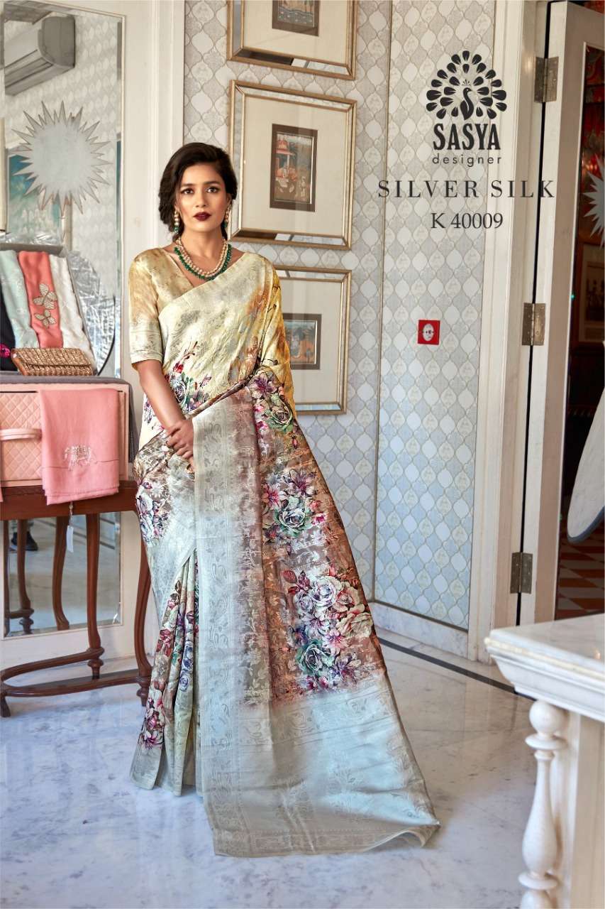 SILVER SILK BY SASYA DESIGNER 4001 TO 4010 SERIES INDIAN TRADITIONAL WEAR COLLECTION BEAUTIFUL STYLISH FANCY COLORFUL PARTY WEAR & OCCASIONAL WEAR PURE SILK JACQUARD SAREES AT WHOLESALE PRICE