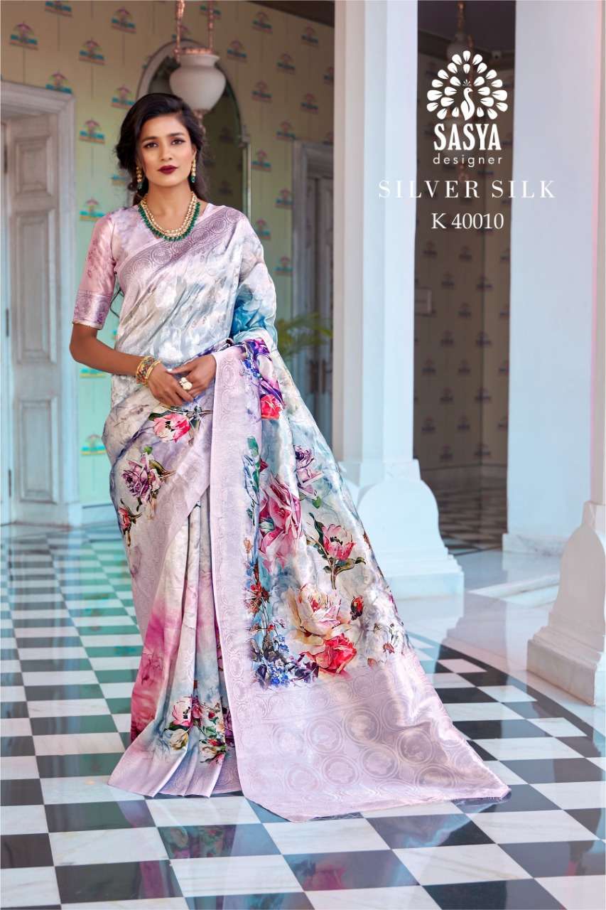 SILVER SILK BY SASYA DESIGNER 4001 TO 4010 SERIES INDIAN TRADITIONAL WEAR COLLECTION BEAUTIFUL STYLISH FANCY COLORFUL PARTY WEAR & OCCASIONAL WEAR PURE SILK JACQUARD SAREES AT WHOLESALE PRICE