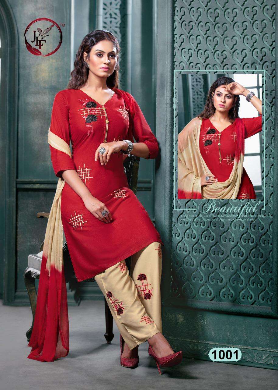 NARGIS BY JLF 1001 TO 1008 SERIES BEAUTIFUL COLORFUL STYLISH PRETTY PARTY WEAR CASUAL WEAR OCCASIONAL WEAR HEAVY RAYON 14 KG DRESSES AT WHOLESALE PRICE