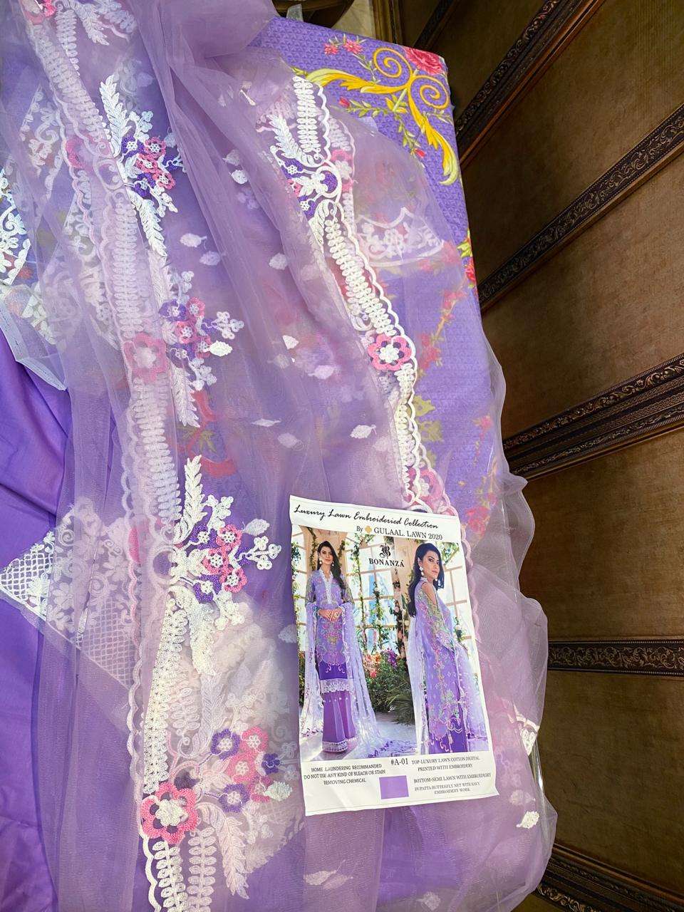 GULAL LAWN VOL-1 BY BONANZA PAKISTANI SUITS BEAUTIFUL FANCY COLORFUL STYLISH PARTY WEAR & OCCASIONAL WEAR LAWN COTTON HEAVY PRINT WITH EMBROIDERY DRESSES AT WHOLESALE PRICE