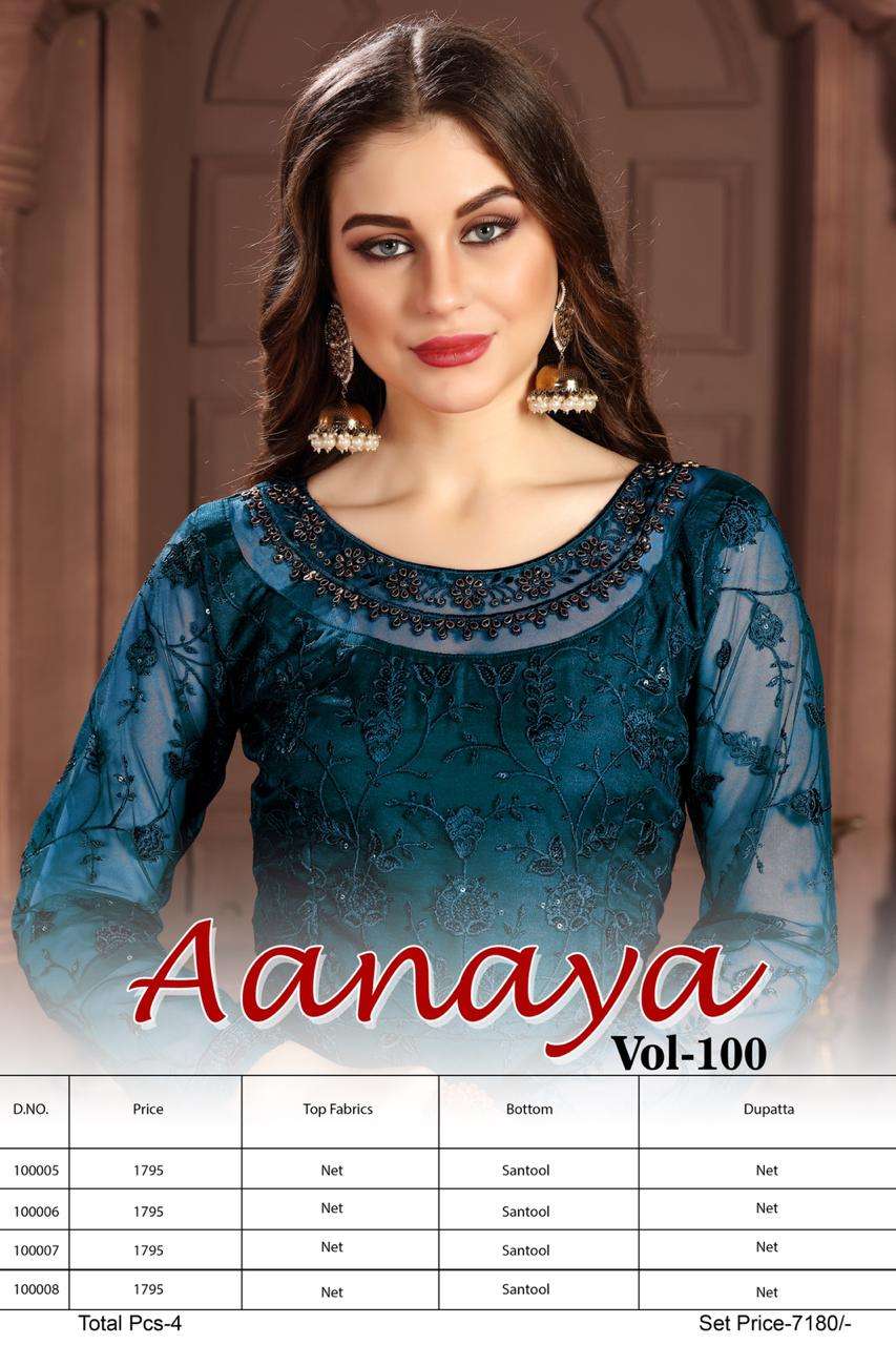 AANAYA VOL-100 NEW COLOURS BY TWISHA 100005 TO 100008 SERIES BEAUTIFUL ANARKALI SUITS STYLISH FANCY COLORFUL PARTY WEAR & ETHNIC WEAR NET WITH EMBROIDERED DRESSES AT WHOLESALE PRICE