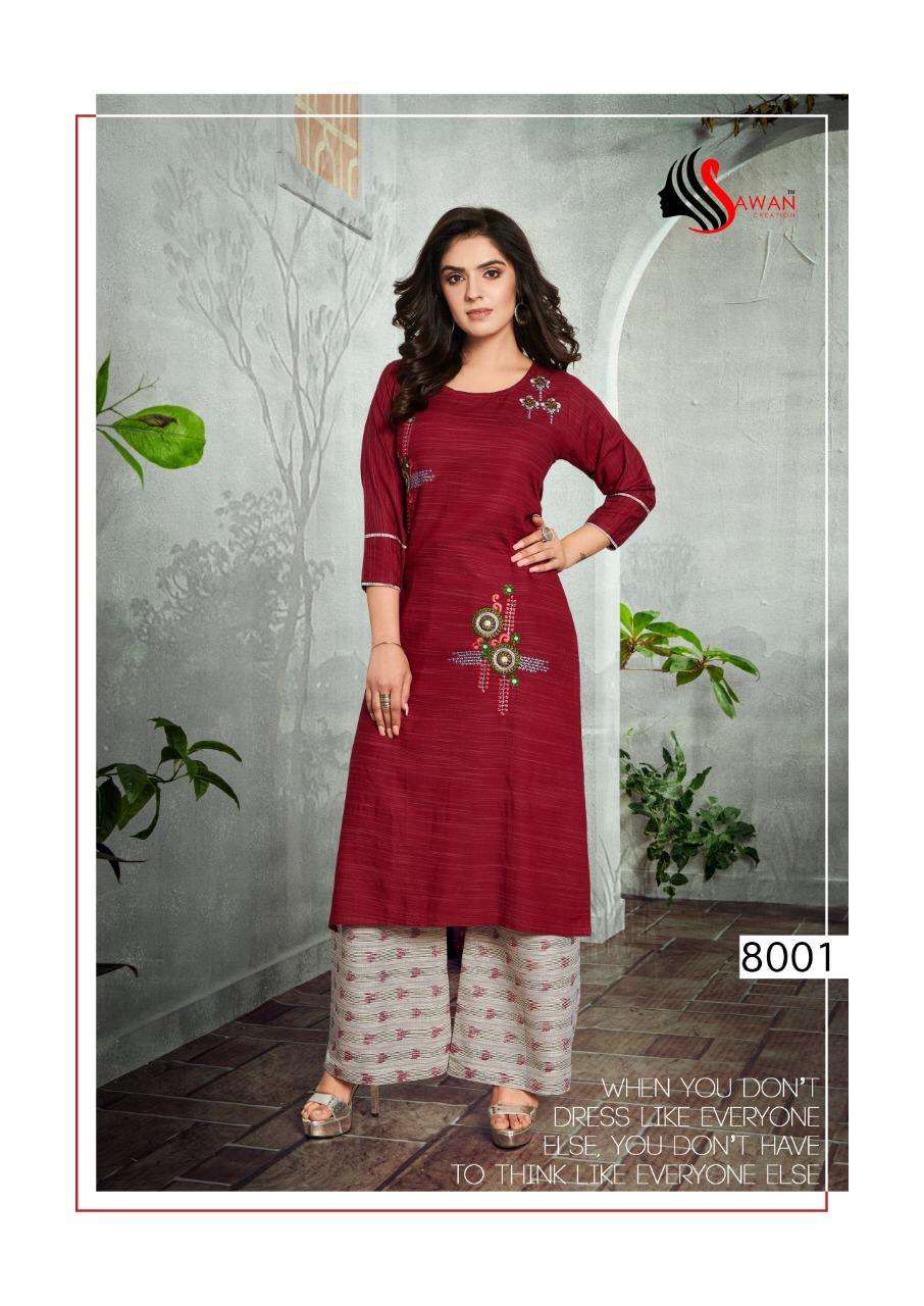DANI VOL-8 BY SAWAN CREATION 8001 TO 8008 SERIES BEAUTIFUL COLORFUL STYLISH FANCY CASUAL WEAR & ETHNIC WEAR & READY TO WEAR HEAVY RAYON 14 KG KURTIS AT WHOLESALE PRICE