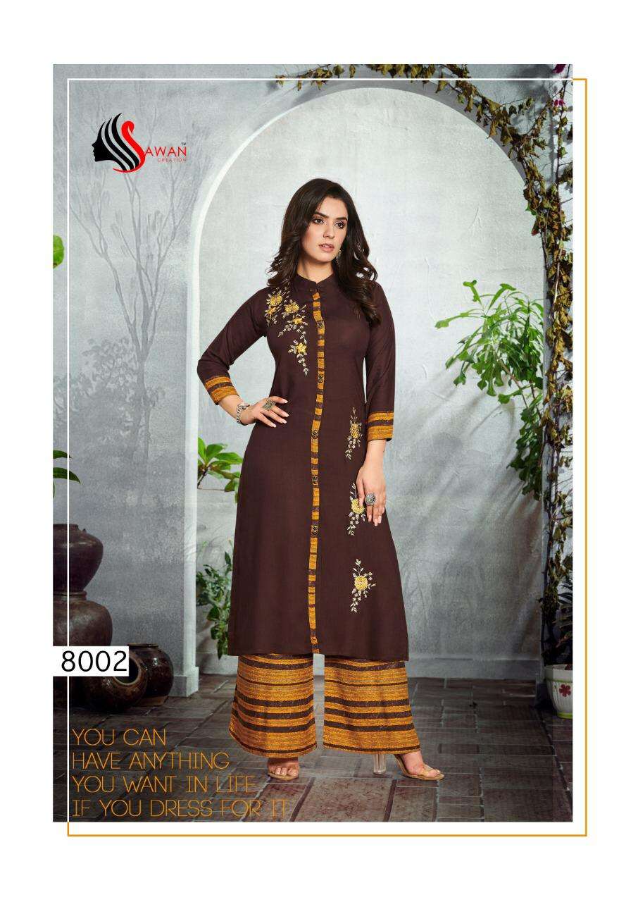 DANI VOL-8 BY SAWAN CREATION 8001 TO 8008 SERIES BEAUTIFUL COLORFUL STYLISH FANCY CASUAL WEAR & ETHNIC WEAR & READY TO WEAR HEAVY RAYON 14 KG KURTIS AT WHOLESALE PRICE
