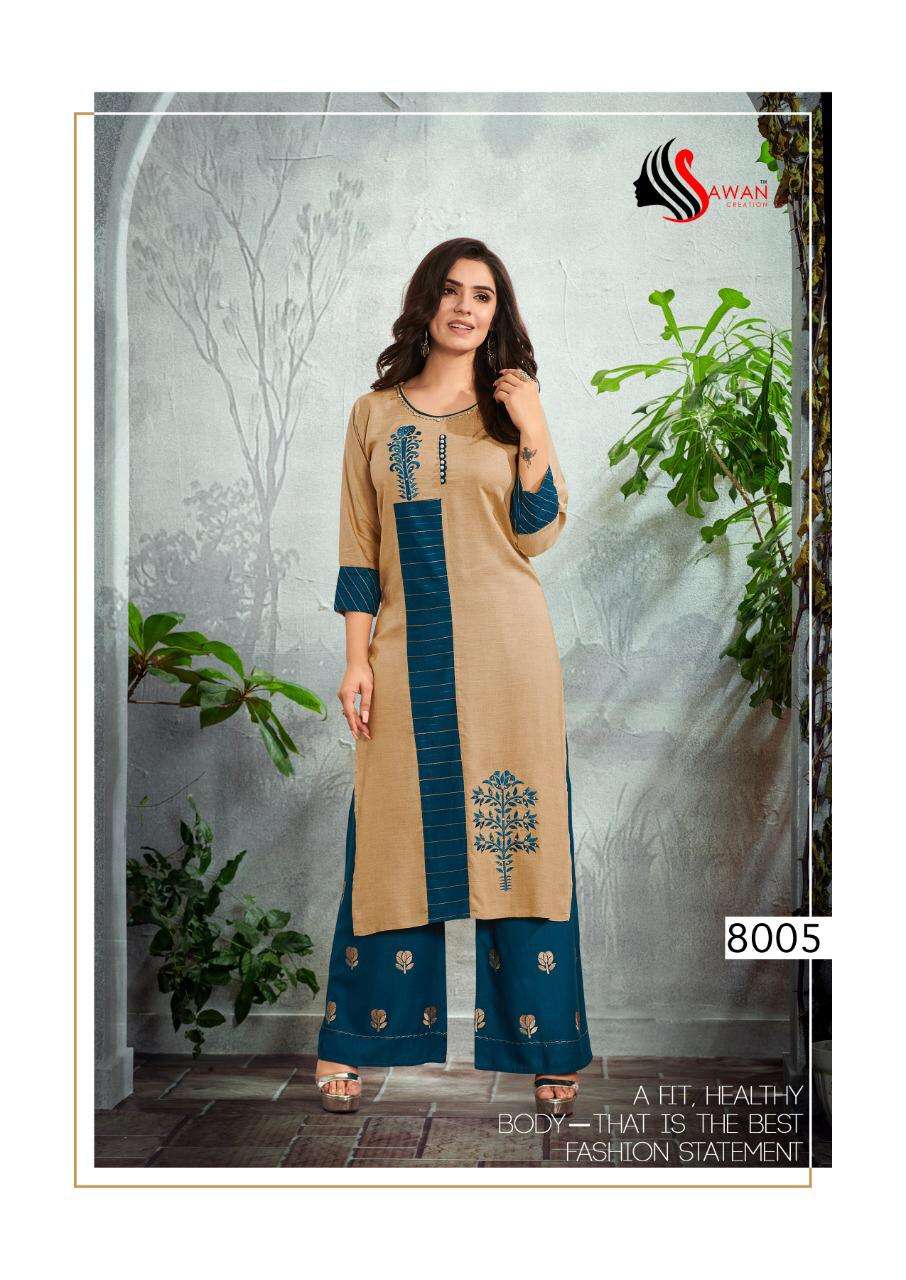DANI VOL-8 BY SAWAN CREATION 8001 TO 8008 SERIES BEAUTIFUL COLORFUL STYLISH FANCY CASUAL WEAR & ETHNIC WEAR & READY TO WEAR HEAVY RAYON 14 KG KURTIS AT WHOLESALE PRICE