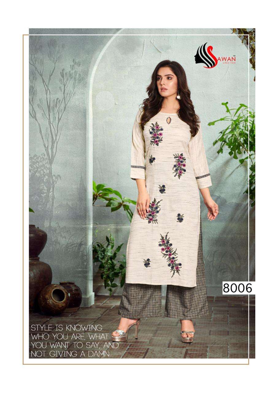 DANI VOL-8 BY SAWAN CREATION 8001 TO 8008 SERIES BEAUTIFUL COLORFUL STYLISH FANCY CASUAL WEAR & ETHNIC WEAR & READY TO WEAR HEAVY RAYON 14 KG KURTIS AT WHOLESALE PRICE