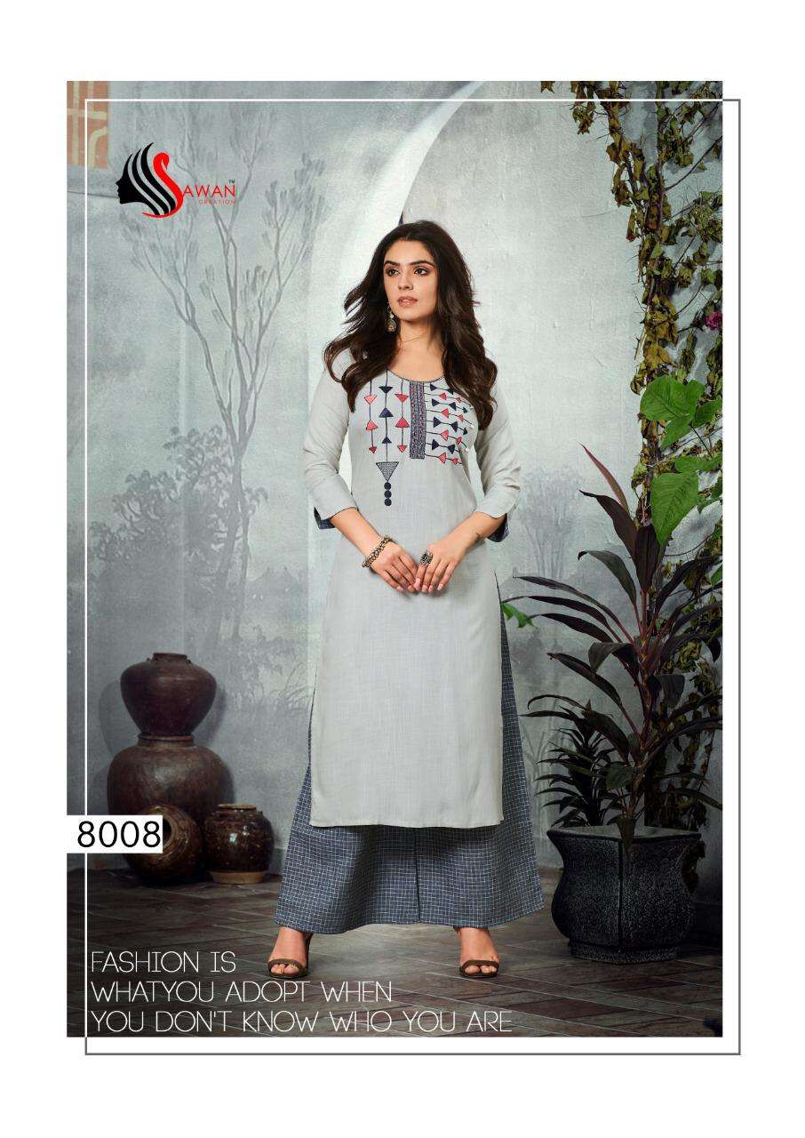 DANI VOL-8 BY SAWAN CREATION 8001 TO 8008 SERIES BEAUTIFUL COLORFUL STYLISH FANCY CASUAL WEAR & ETHNIC WEAR & READY TO WEAR HEAVY RAYON 14 KG KURTIS AT WHOLESALE PRICE
