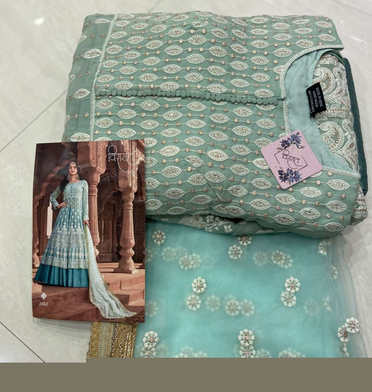 LUCKNOWI BY VIRASAT 1053 TO 1056 SERIES DESIGNER ANARKALI SUITS COLLECTION BEAUTIFUL STYLISH FANCY COLORFUL PARTY WEAR & OCCASIONAL WEAR PURE VISCOSE GEORGETTE DRESSES AT WHOLESALE PRICE